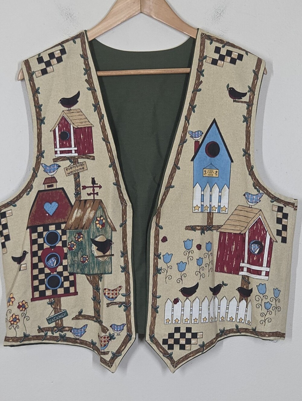 Vtg Handmade Birdhouse Birds Vest Cottagecore Granny Boho Granola Teacher